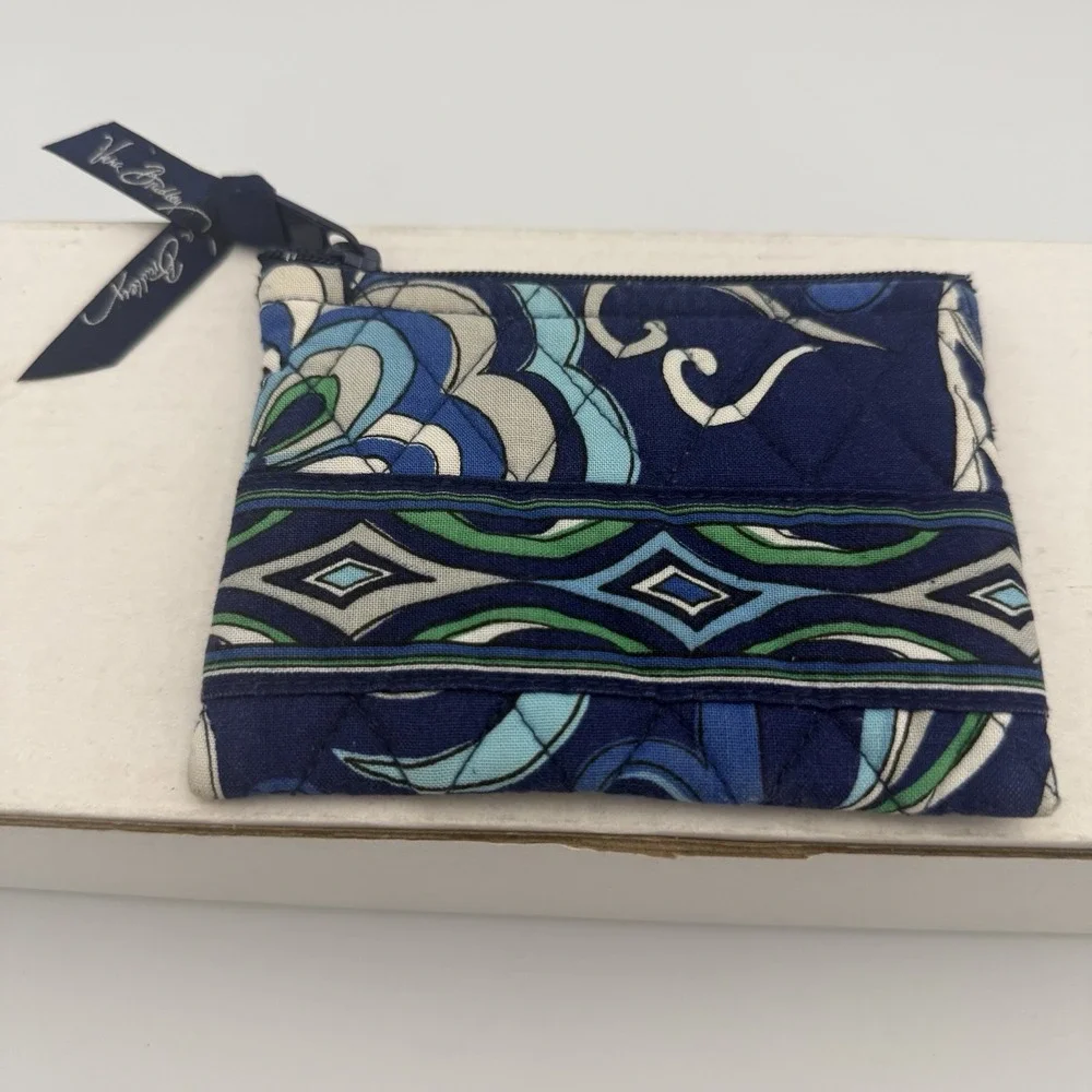 Vera Bradley Retired Mediterranean Blue Coin Purse Zip Case Wallet Pouch 4.5